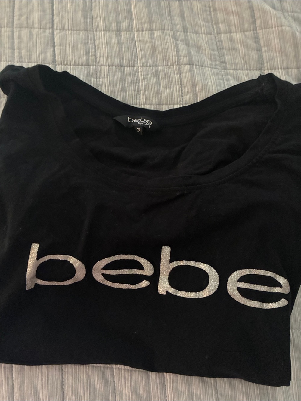 bebe Black Short Sleeve Tee with Silver Logo